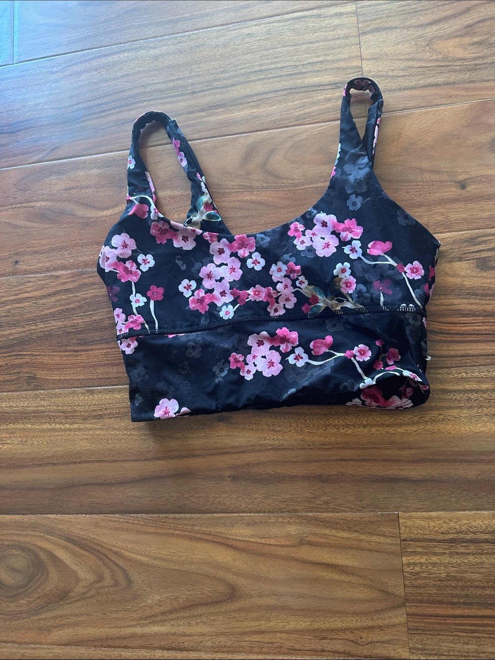 Yoga Democracy Black Floral Long-Line Sports Bra/Tank Top